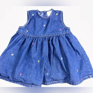 Feu Follet Denim Tank Dress Embroidered Flowers Size 24m